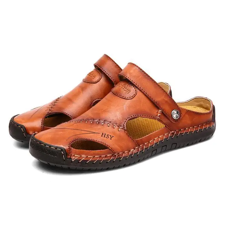 Men's Hand Stitching Soft Outdoor Closed Toe Leather Sandals