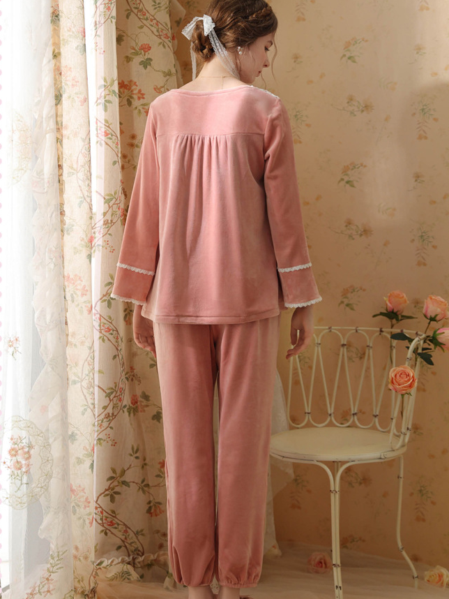 Loose Elegant V Neck Pajama Long Sleeve Set