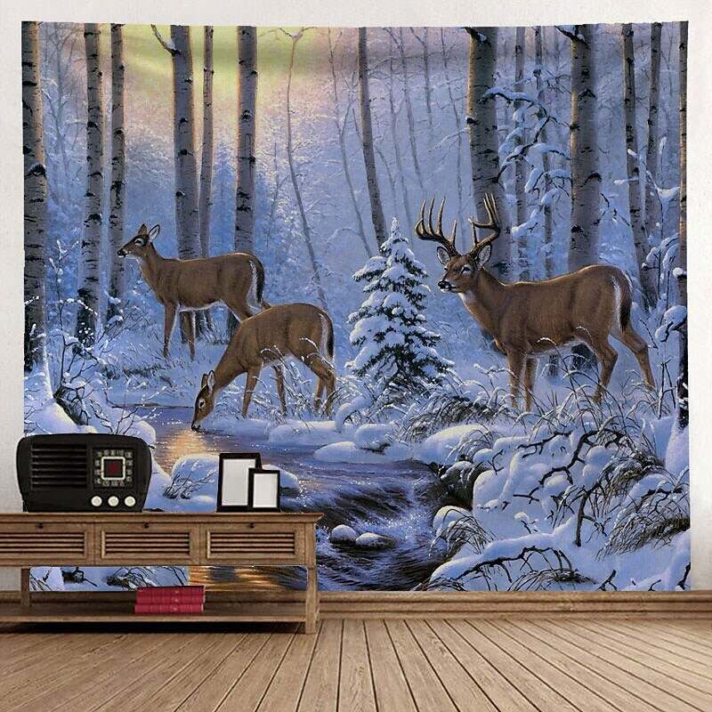 Christmas Rendeer Holiday Party Wall Tapestry Art Decor for Winter Home