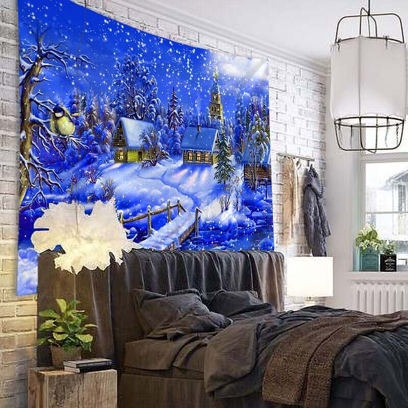 Christmas Snow Holiday Party Wall Tapestry Art Decor for Winter Home