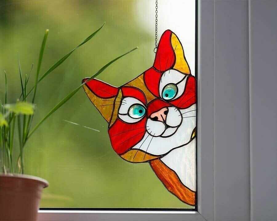 BIG SALE - 40% OFFHot Sale-Handmade Stain Cat Suncatcher For Window