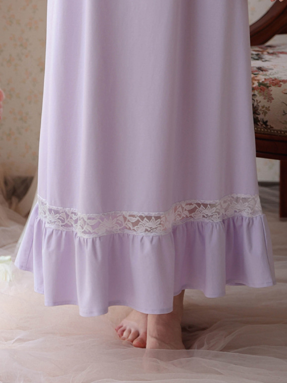 Vacation Flare Sleeve Cotton Crew Neck Plain Nightdress