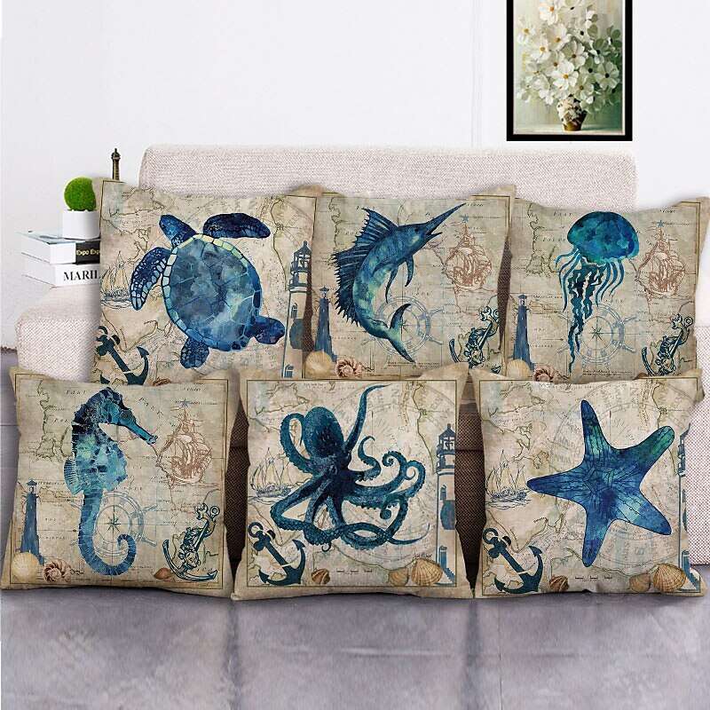 1pc Throw Pillow Cover Ocean Tutle Animal Zipper Traditional Classic Outdoor Cushion for Sofa Couch Bed Chair