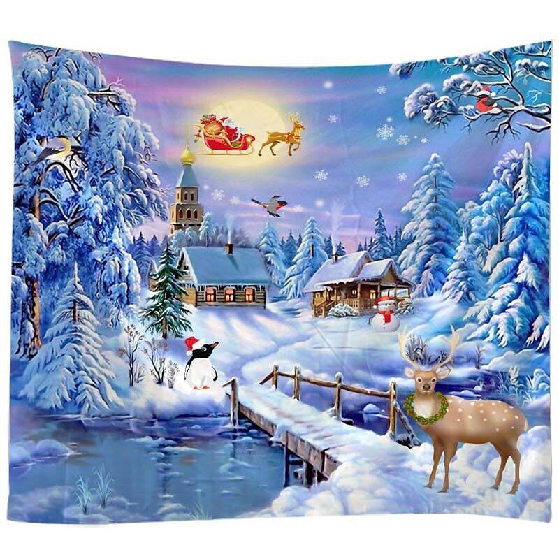 Christmas Rendeer Snow Holiday Party Wall Tapestry Art Decor for Winter Home