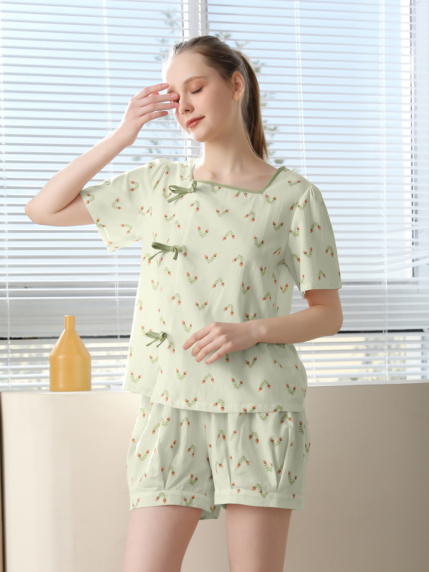 Cotton Floral Regular Sleeve Simple Others Pajama Set