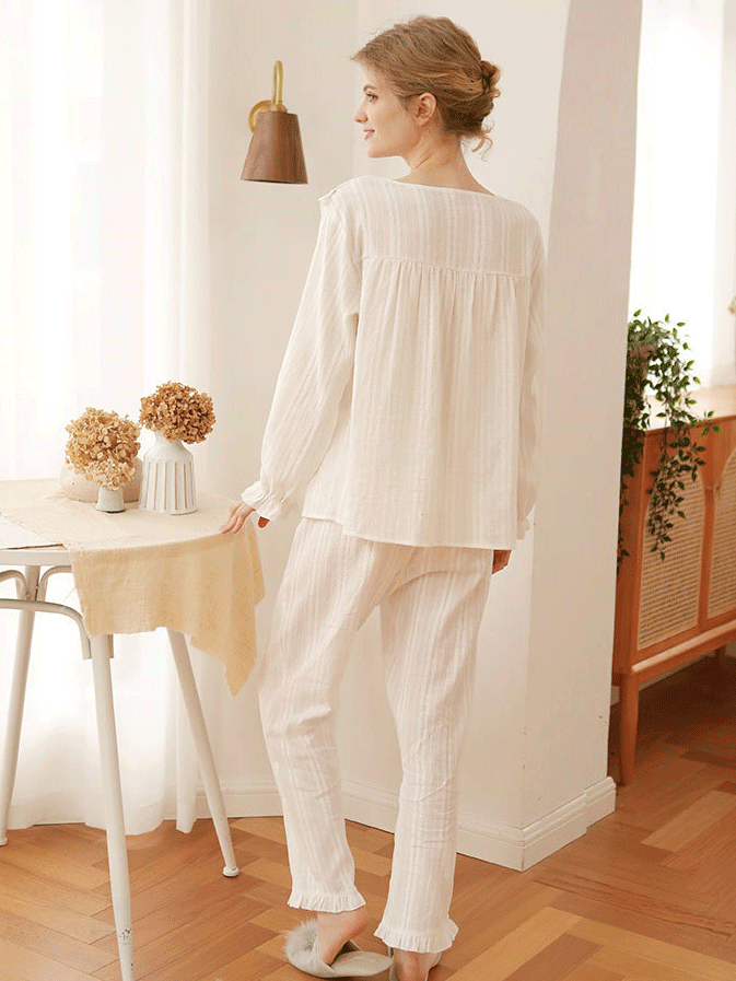 Regular Short/Long Sleeve Regular Fit Casual Plain Cotton Pajama Set