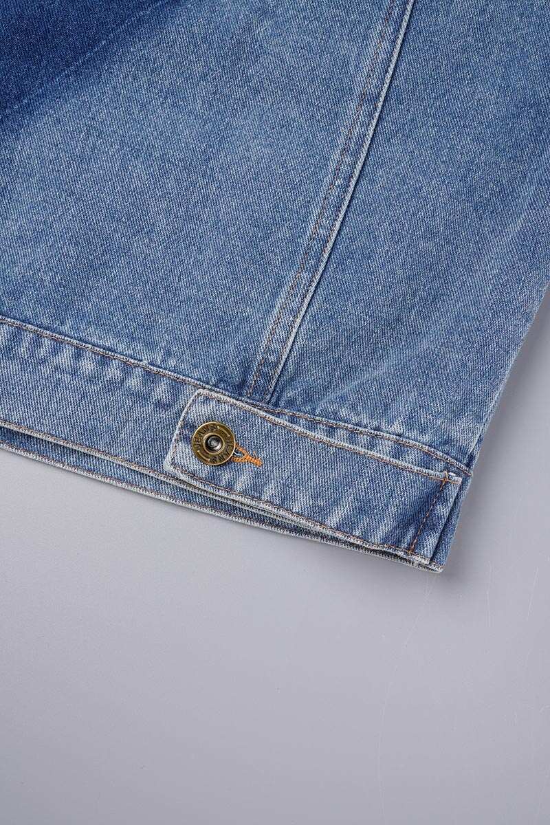 Blue Casual Color Lump Solid Hollowed Out Buttons Metal Accessories Decoration Turndown Collar Long Sleeve Regular Denim Jacket