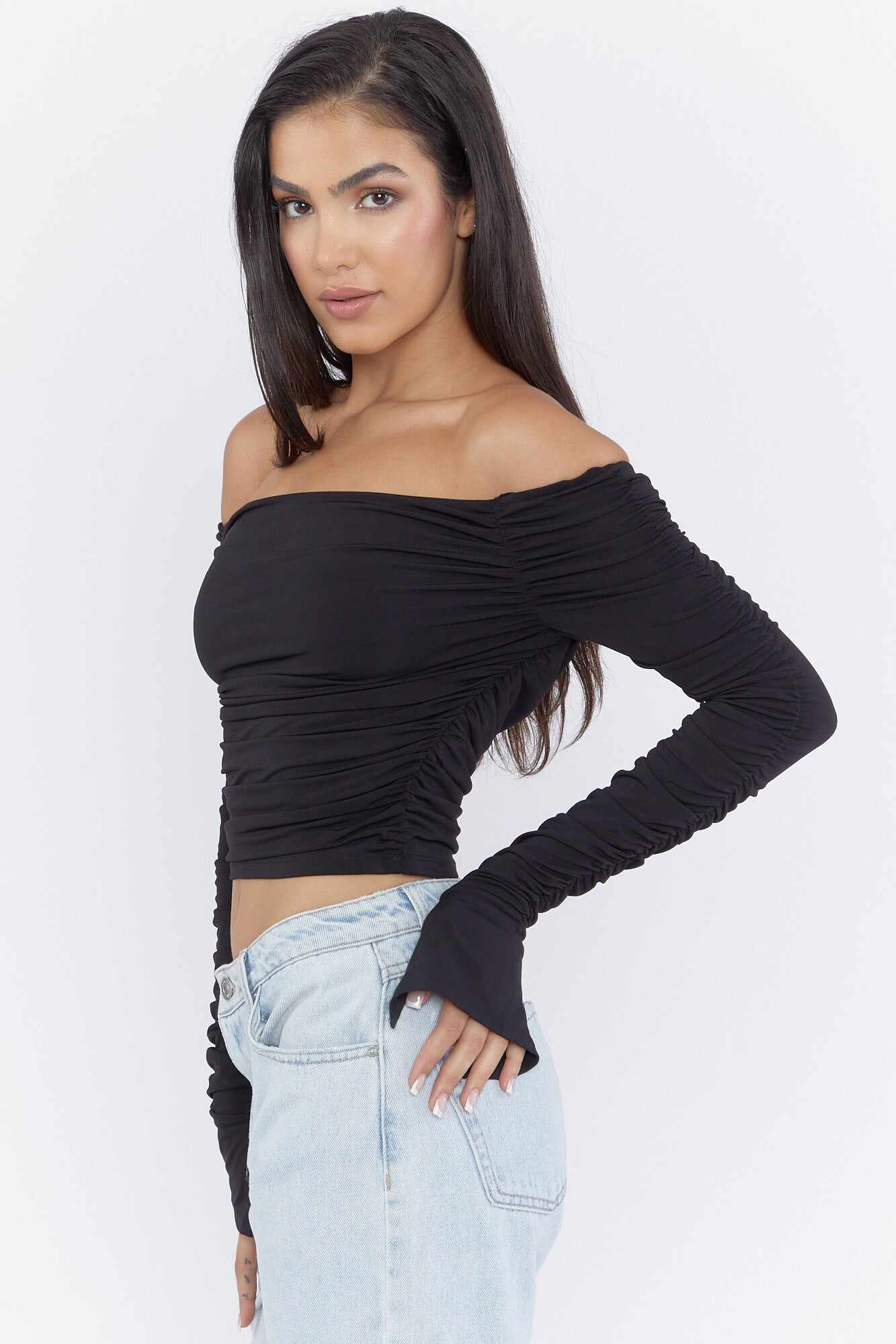 Women Apparel | Ruched Off-Shoulders Crop Top Black Forever21 - ZG39997