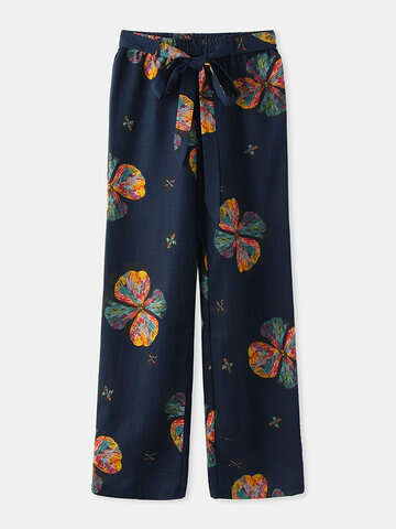 Women Plus Size Pants & Capris | Print Elastic Waist Knotted Plus Size Casual Pants with Belt - OG41515