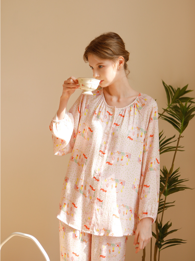 Loose Simple Crew Neck Long Sleeve Pajama Set