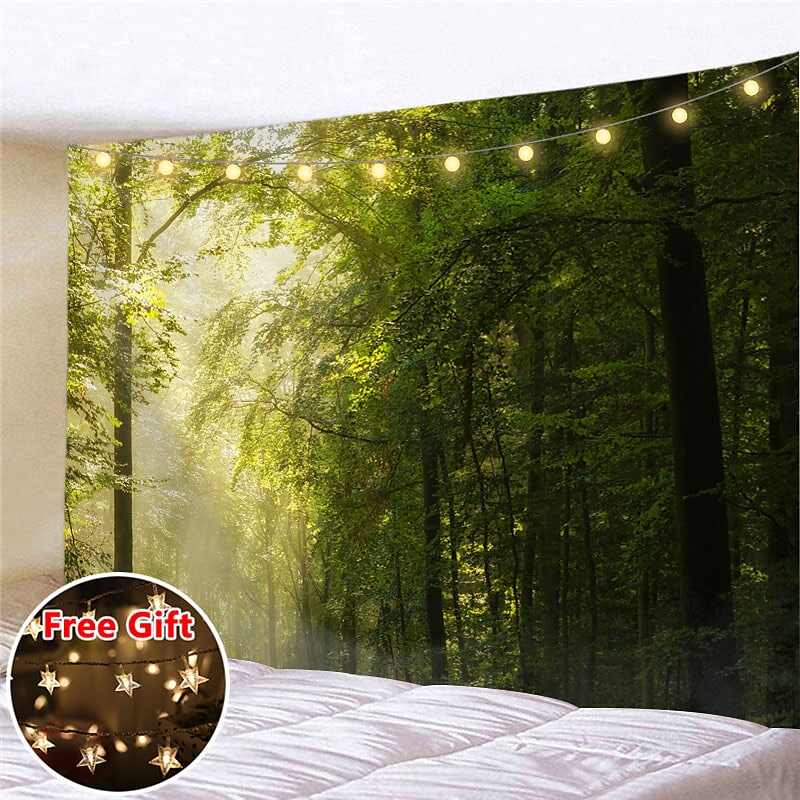 Landscape LED Lights Wall Tapestry Art Decor Forest Print