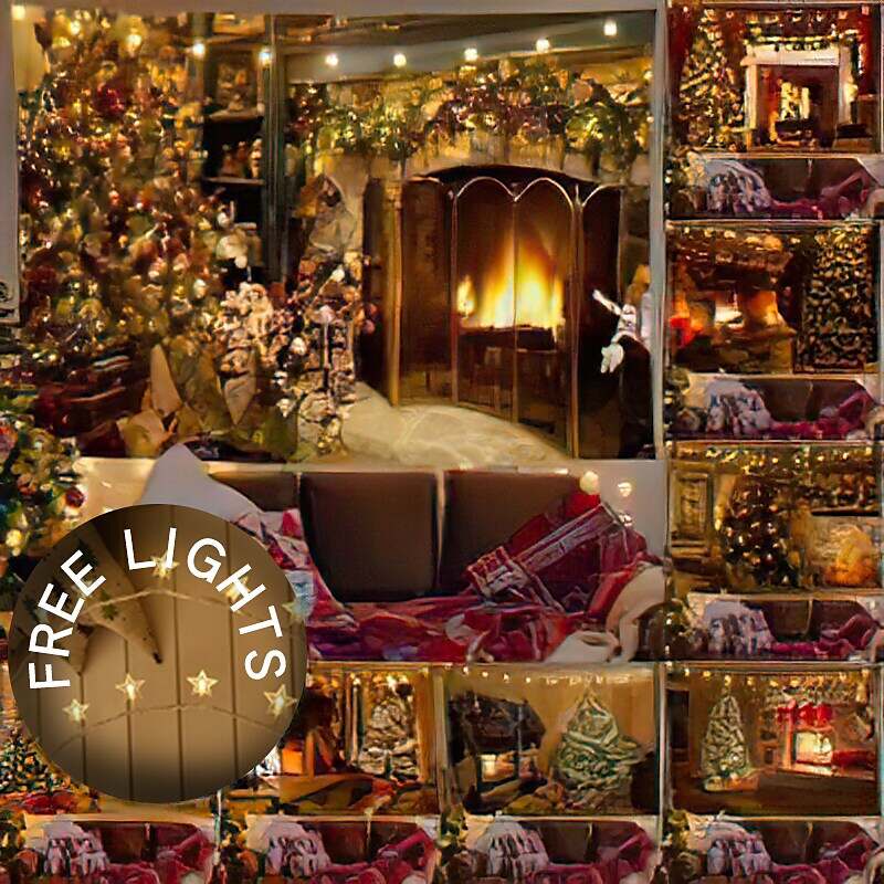 Christmas Decor LED Lights Wall Tapestry Fireplace Christmas Tree Print