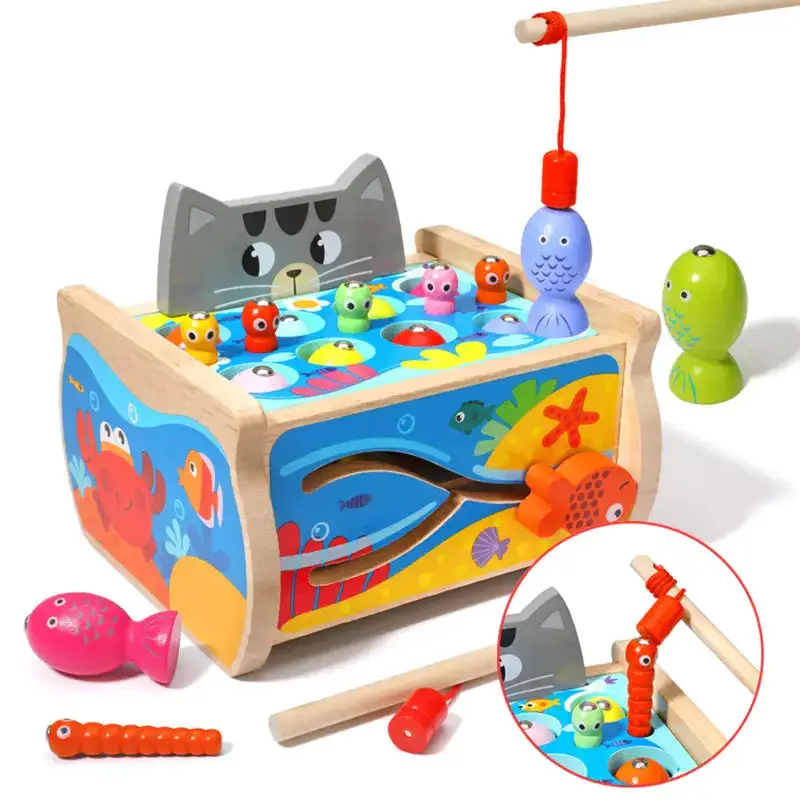 Montessori Toy Set Wooden Toys Baby Fishing Pull Along Car Shape Cognitive Puzzle Learing Toy Children Wooden Baby Toys