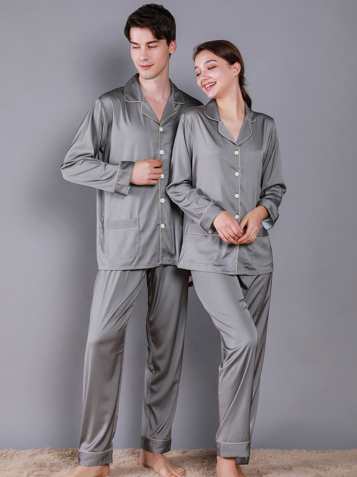 Regular Sleeve Others Simple Regular Fit Plain Matching Couple Pajama Set