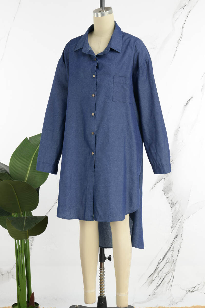 Black Gray Casual Solid Patchwork Asymmetrical Shirt Collar Long Sleeve Regular Denim Dresses