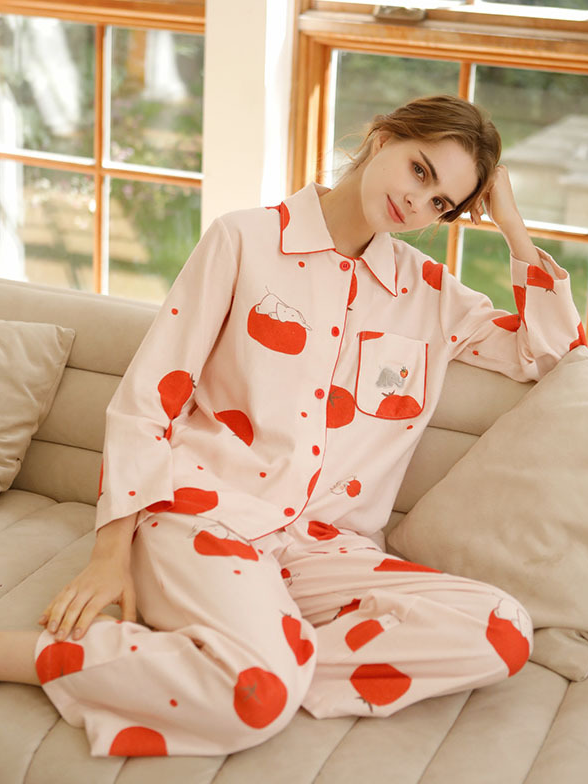 Party Cotton Animal Shawl Collar Long Sleeve Pajama Set