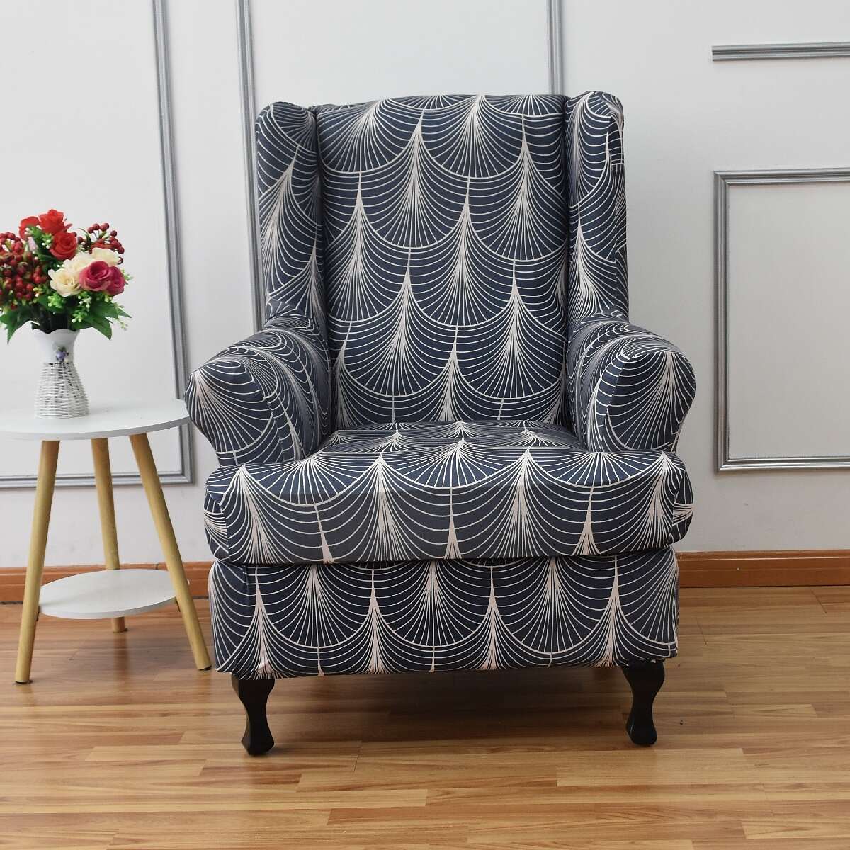 Stretch Wingback Chair Cover Boho/Flower Pattern