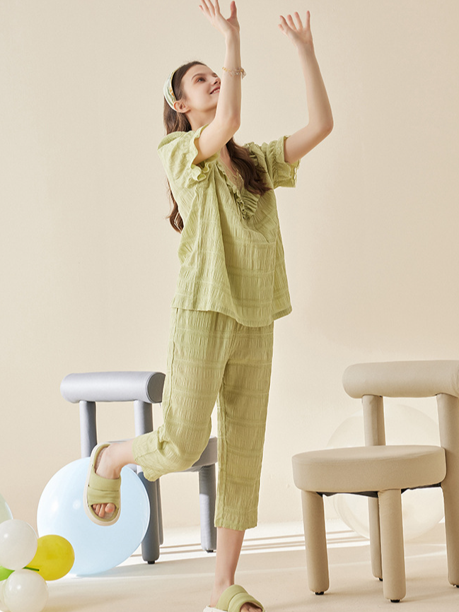 Plain Loose Simple Cotton Short Sleeve Pajama Set