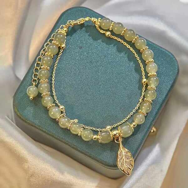 Last Day BUY 1 GET 1 FREE --Lucky Wada Jade gold leaf bracelet