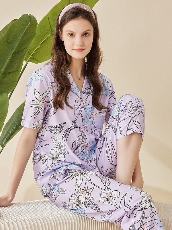 Casual Regular Sleeve Floral Regular Fit Short Sleeve Pajama Set