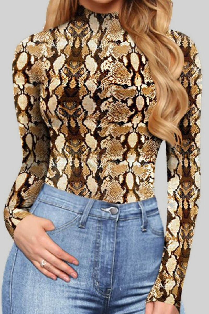 Leopard Print Casual Solid Printing Basic Mandarin Collar Skinny Romper