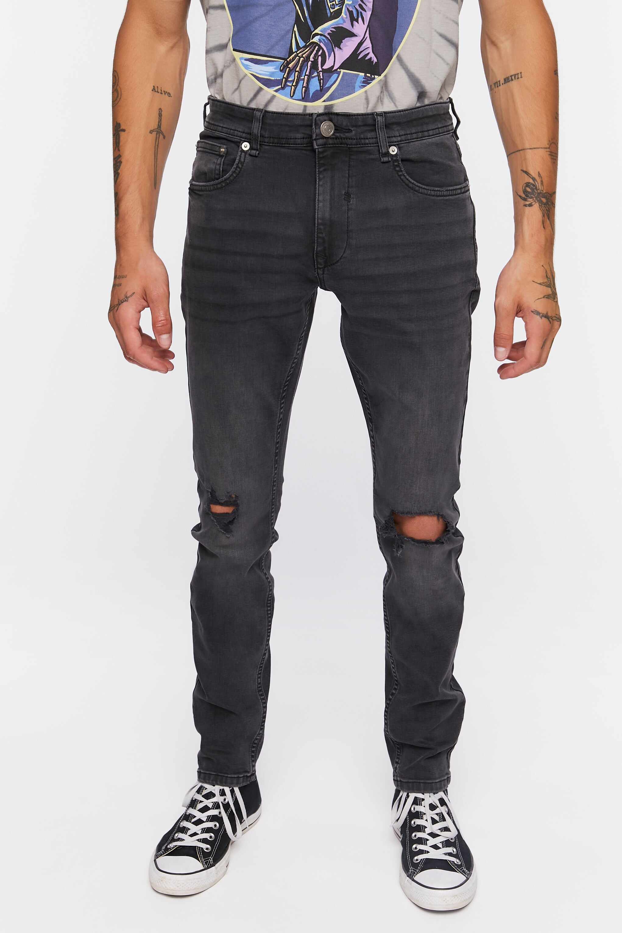 Men Apparel | Premium Distressed Slim-Fit Jeans Black Forever21 - XS78185