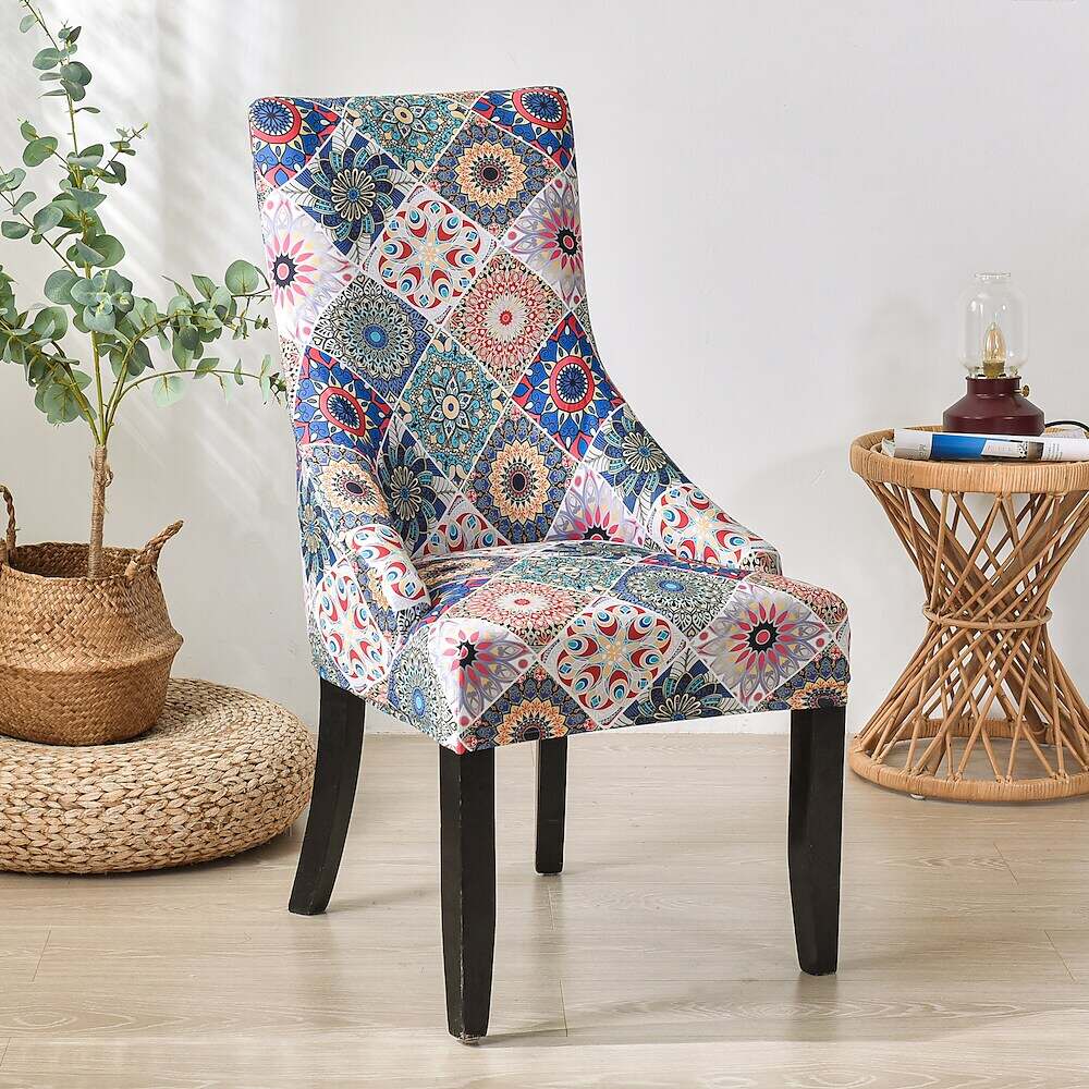 Stretch Wingback Chair Cover Boho/Flower Pattern