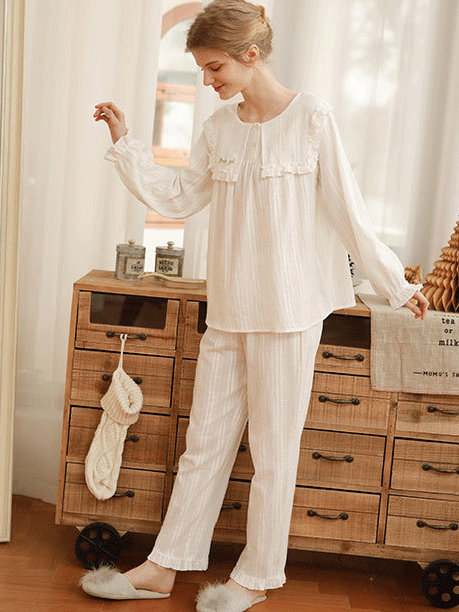 Regular Short/Long Sleeve Regular Fit Casual Plain Cotton Pajama Set