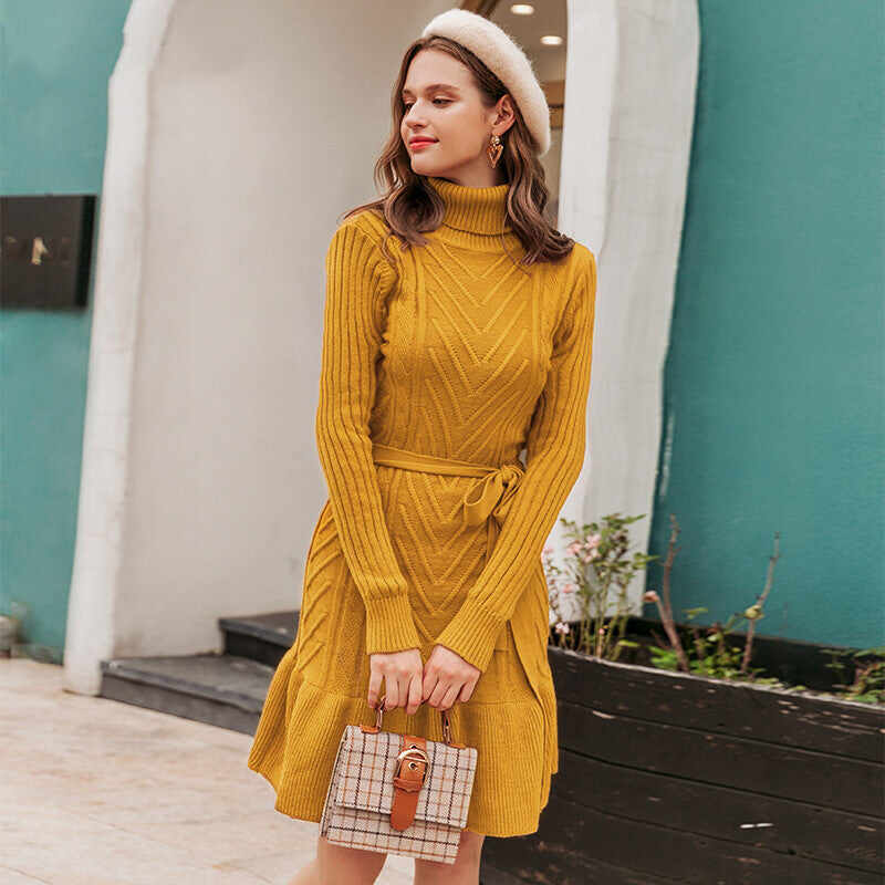 Pure color knitted dress