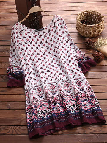 Women Other | Bohemian Printed O-Neck Mini Dresses - IF16548