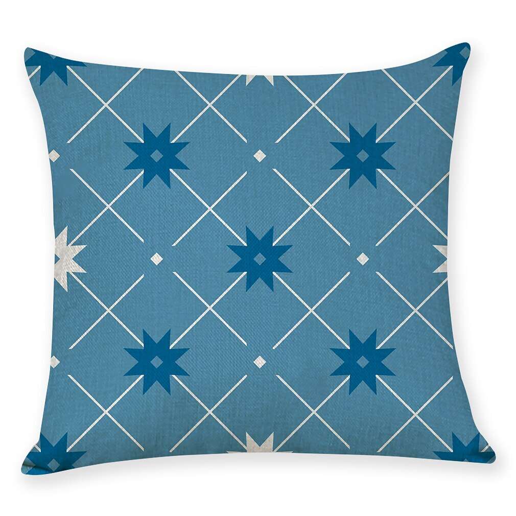 Blue Set of 9 Pillow Cover, Geometric Pattern Geometic Leisure Modern Faux Linen Throw Pillow Outdoor Cushion for Sofa Couch Bed Chair Blue