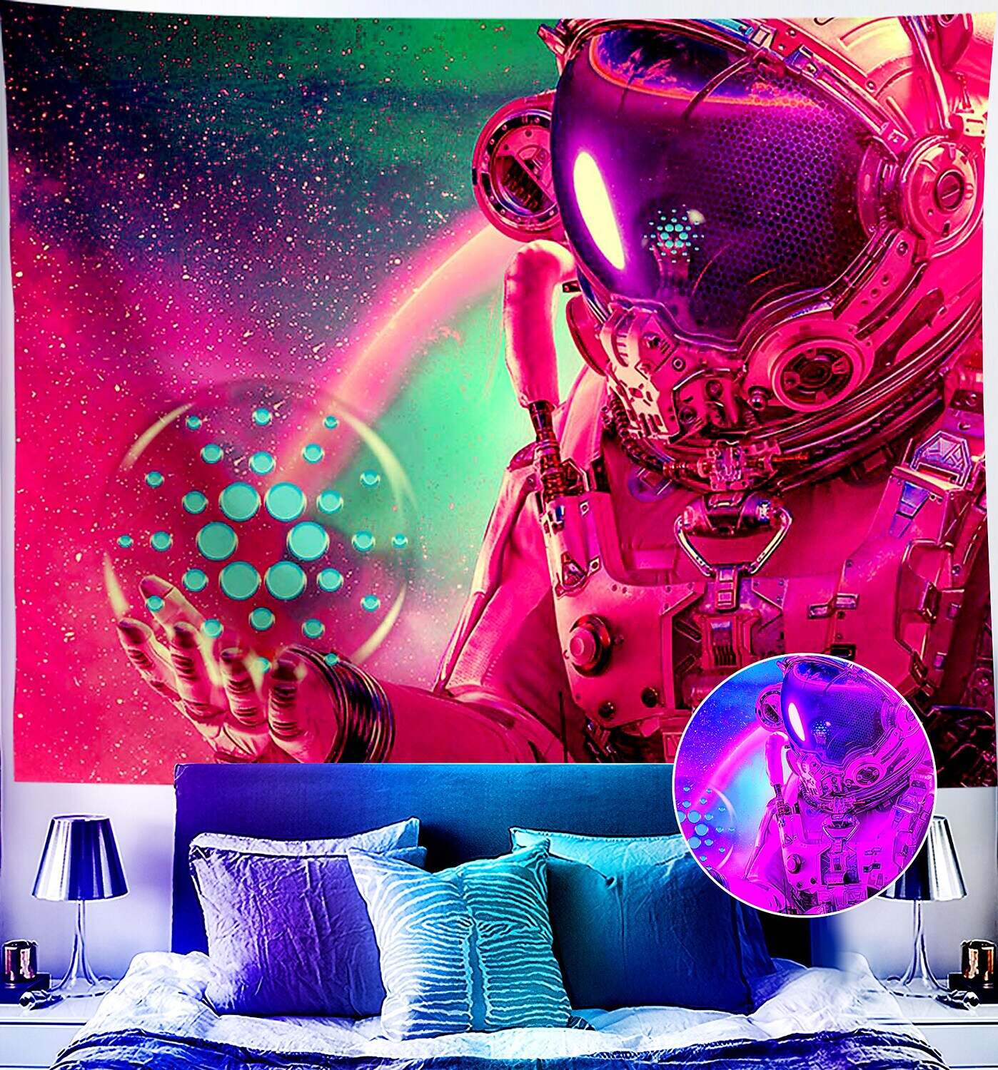 Astronaut Blacklight UV Reactive Wall Tapestry Universe Galaxy