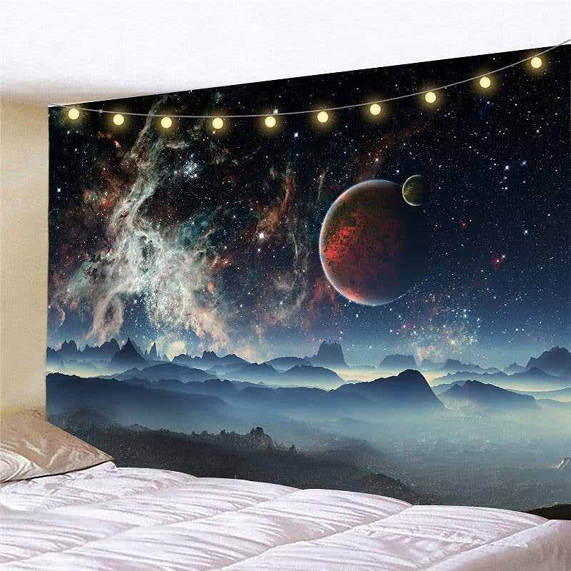 Landscape LED Lights Wall Tapestry Art Decor Universe Sky Moon Print