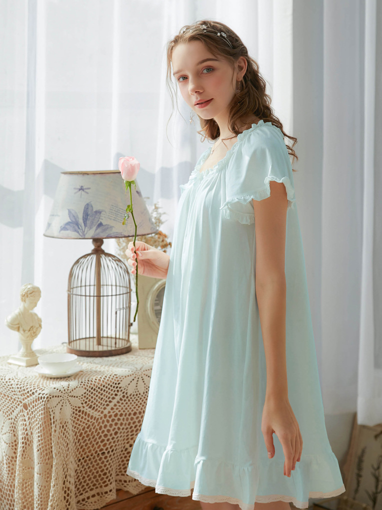 Simple Plain Cotton Floral Others Nightdress