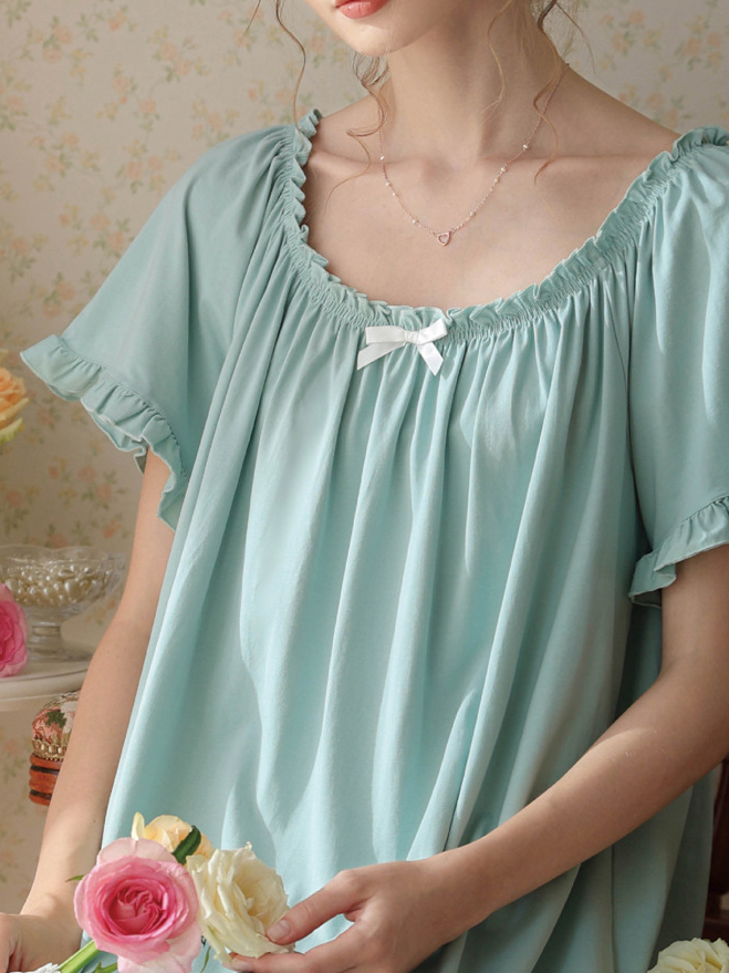 Simple Plain Cotton Floral Others Nightdress