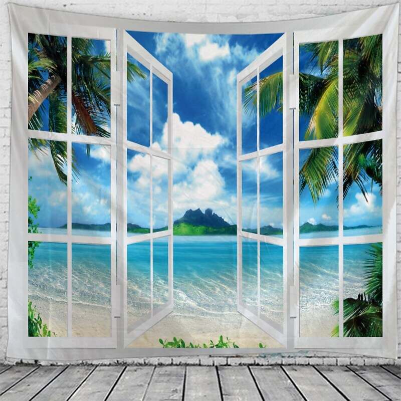 Window Landscape Wall Tapestry Art Decor