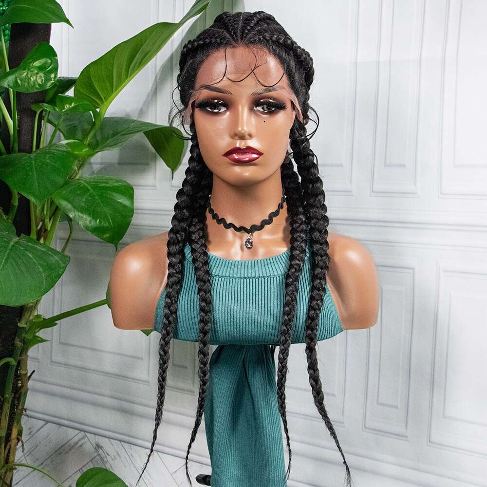 Box Braided Wigs With Baby Hair Medium Long Synthetic 26 Inches Heat Resistant Braiding Hair WigFor Black Women Afro Wig