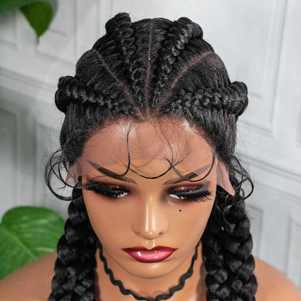 Box Braided Wigs With Baby Hair Medium Long Synthetic 26 Inches Heat Resistant Braiding Hair WigFor Black Women Afro Wig