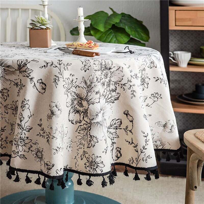 Farmhouse Style Pastoral Tablecloth Cotton Linen Fabric Table Cloth