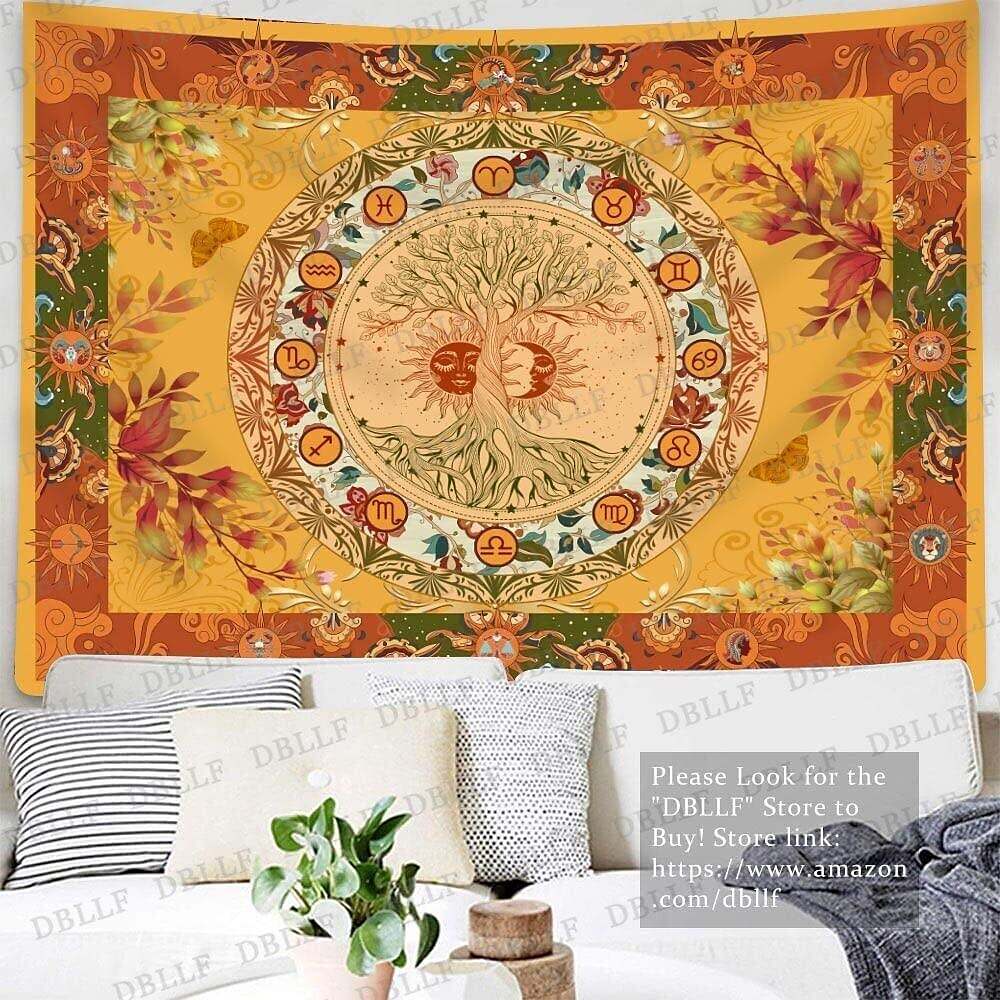 Tarot Divination Tree Tapestry Zodiac Astrology Signs Boho Celestial