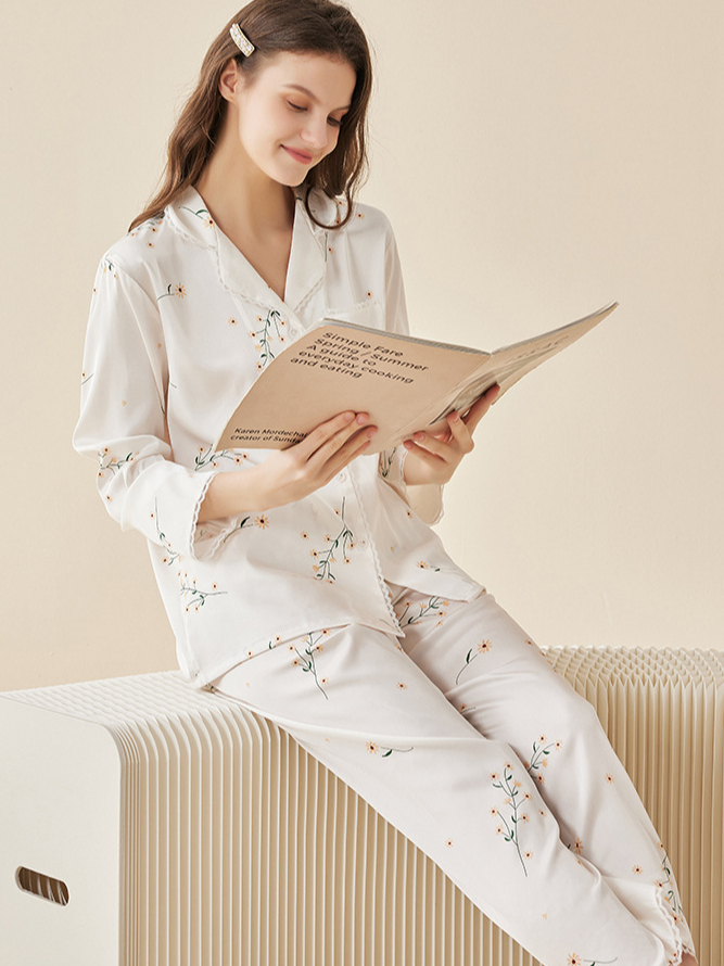 Casual Loose Regular Sleeve Floral Long Sleeve Pajama Set