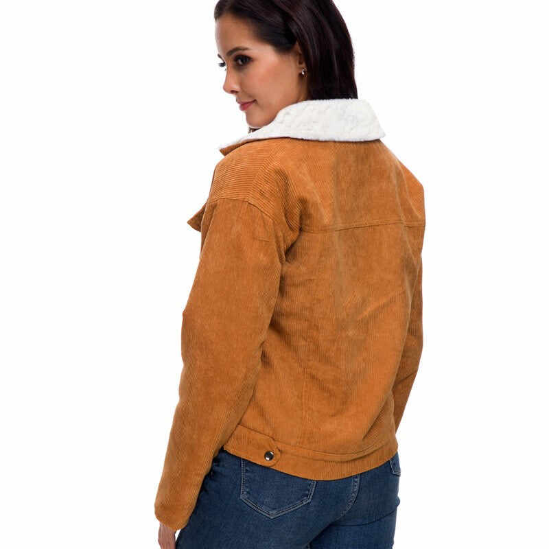 Corduroy lambskin padded jacket