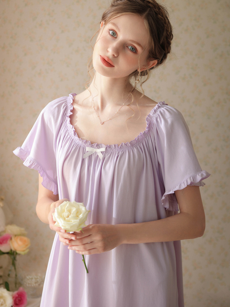 Simple Plain Cotton Floral Others Nightdress