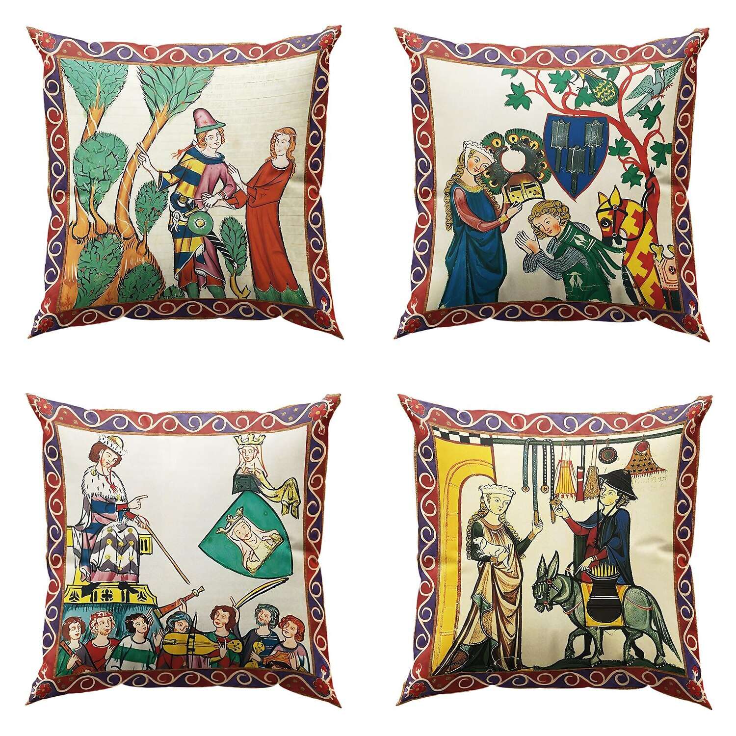 Medieval Codex Double Side Pillow Cover 4PC Soft Decorative Square Cushion Case Pillowcase for Bedroom Livingroom Sofa Couch Chair