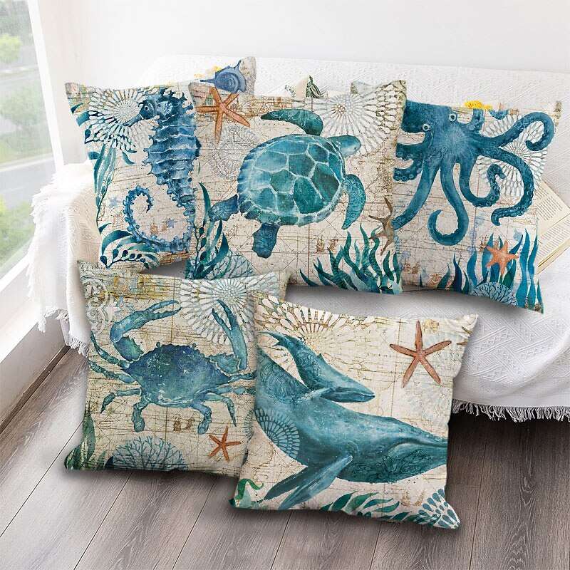 1pc Throw Pillow Cover Ocean Tutle Animal Zipper Traditional Classic Outdoor Cushion for Sofa Couch Bed Chair