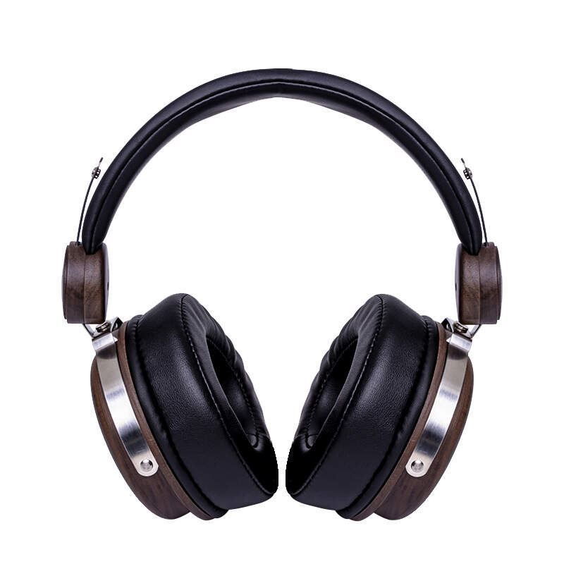 over ear headphones with black wood accents