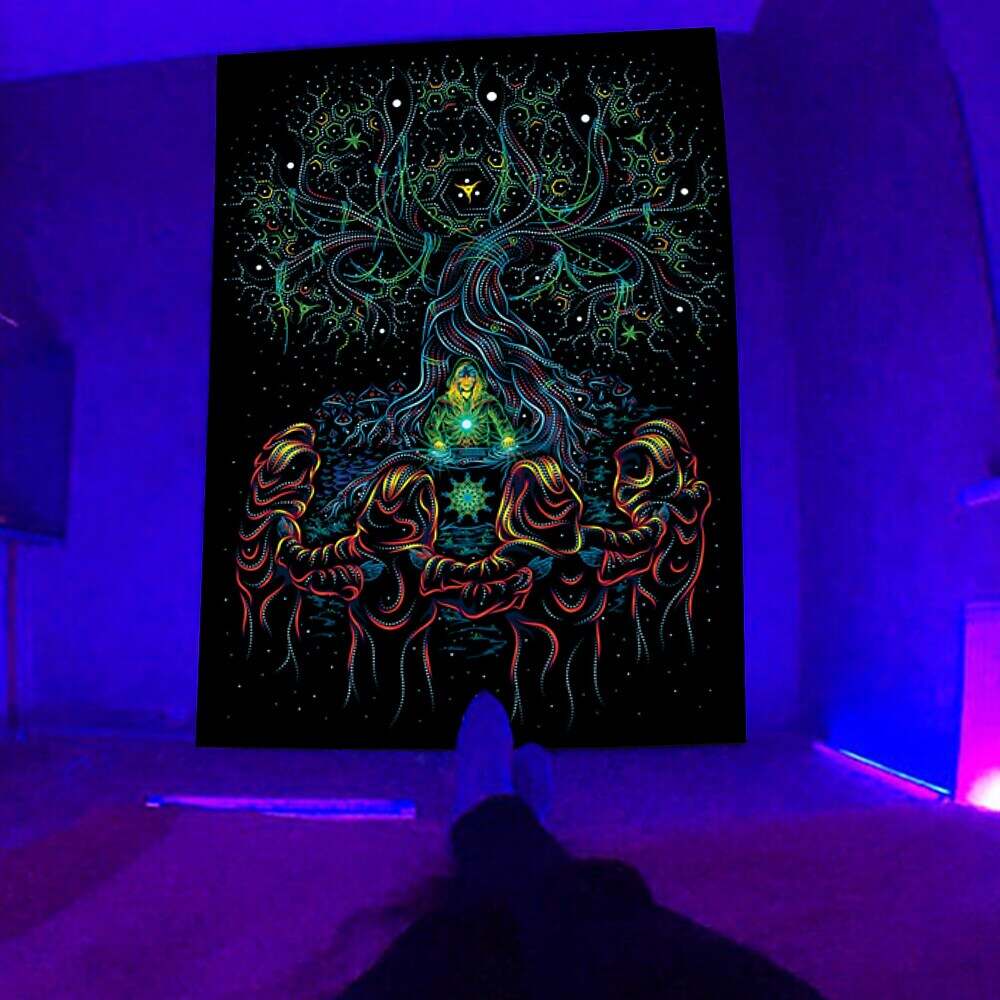 Blacklight UV Reactive Trippy Wall Tapestry