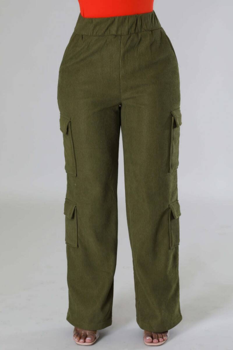 Army Green Casual Solid Patchwork Regular High Waist Conventional Solid Color Trousers