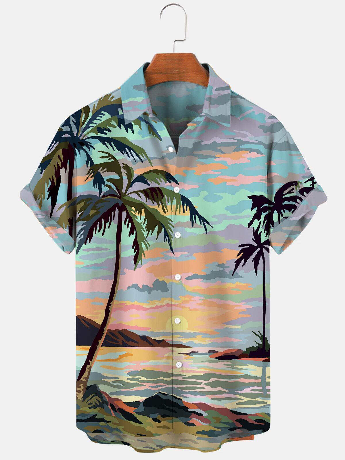 Hawaiian Coconut Tree Sunset Beach Men's Shirts