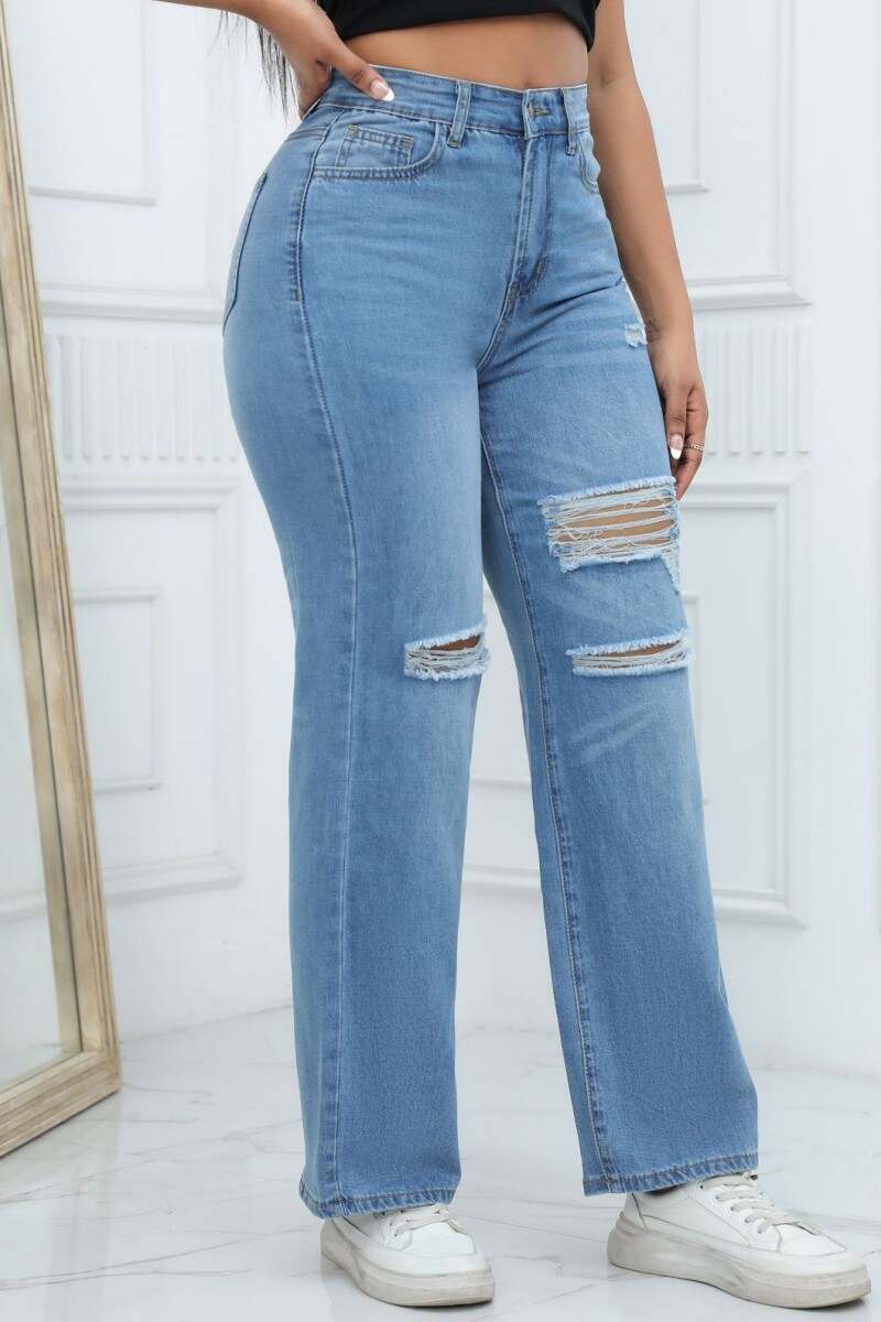 Light Blue Casual Solid Ripped Patchwork High Waist Straight Denim Jeans